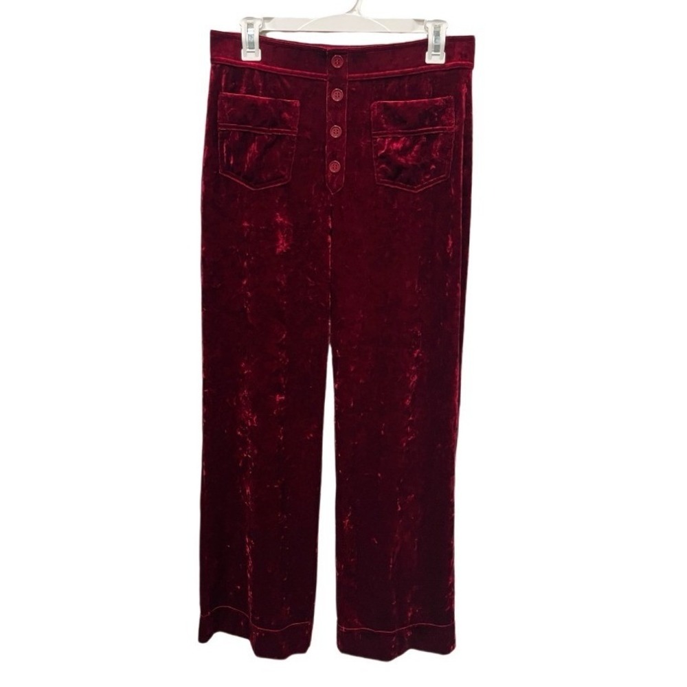 Halara Burgundy Crushed Velvet High Rise Wide Leg Pull On Pants Size Large
